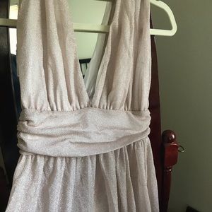 Flowy blush dress with deep v front and back